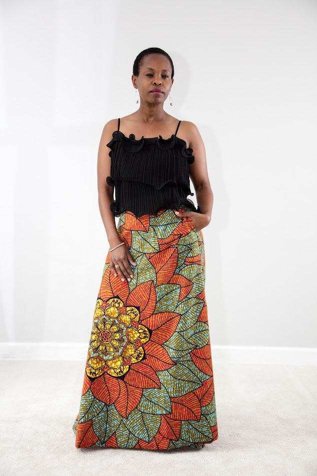 Jola Maxi Skirt- Orange flower print