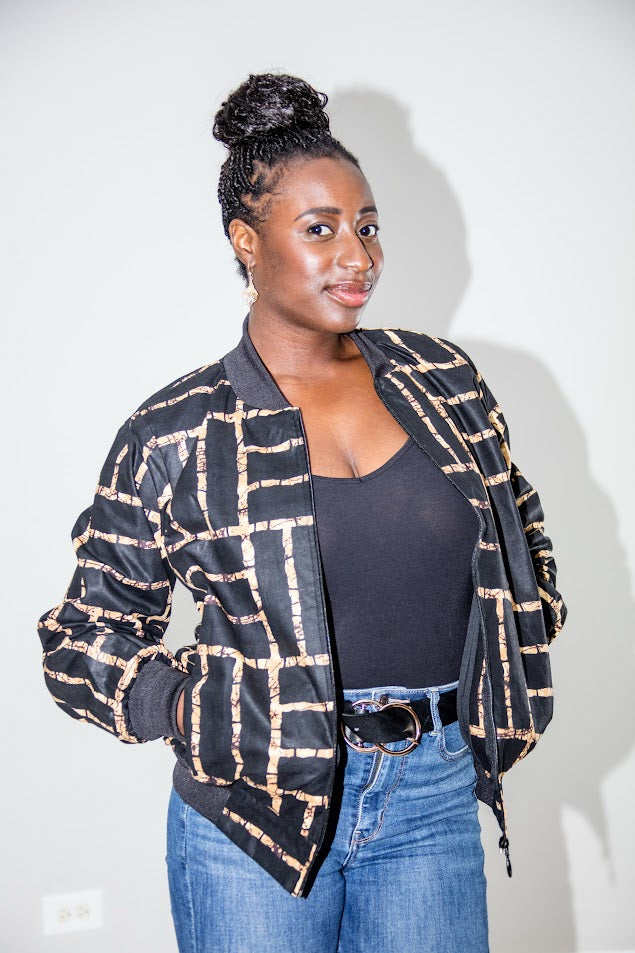 Wura Bomber Jacket - Black and gold pattern