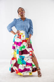 Eruwa Maxi Skirt- Multi art color pattern Maxi Skirt