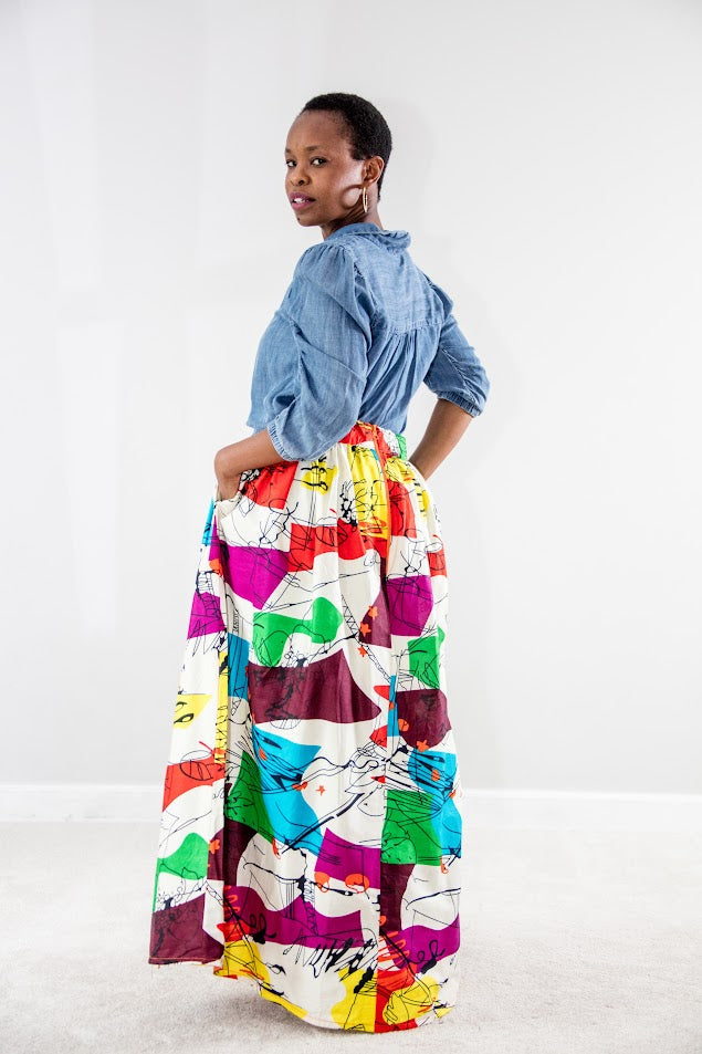 Eruwa Maxi Skirt- Multi art color pattern Maxi Skirt