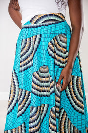 Muyiwa Flare Skirt- Blue fan pattern