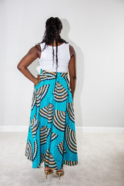 Muyiwa Flare Skirt- Blue fan pattern